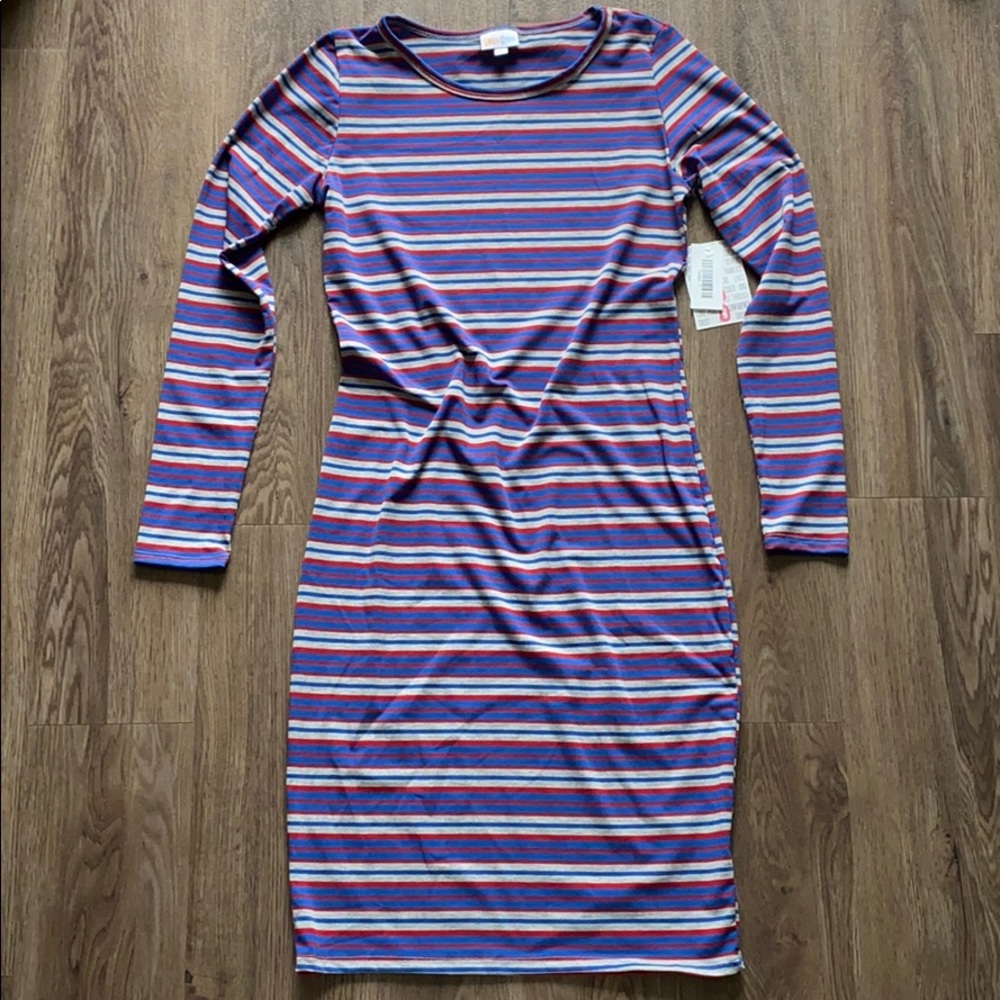 NWT LuLaRoe Red, White & Blue Striped Debbie Dress
